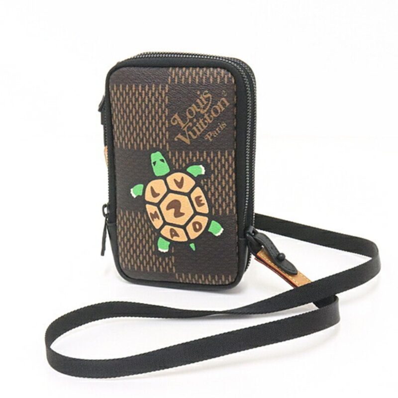 Louis Vuitton Double Phone Pouch NIGO Collaboration Damier Ebene Giant N40377 Brown/Black/Multicolor Tortoise Shoulder Bag Wallet Crossbody AWE