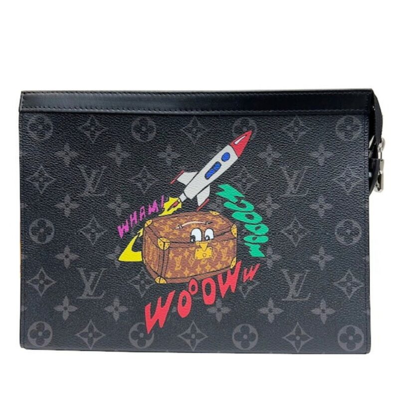 Louis Vuitton LV M80914 Pochette Voyage MM Clutch Bag Second Monogram Eclipse Men's AWE