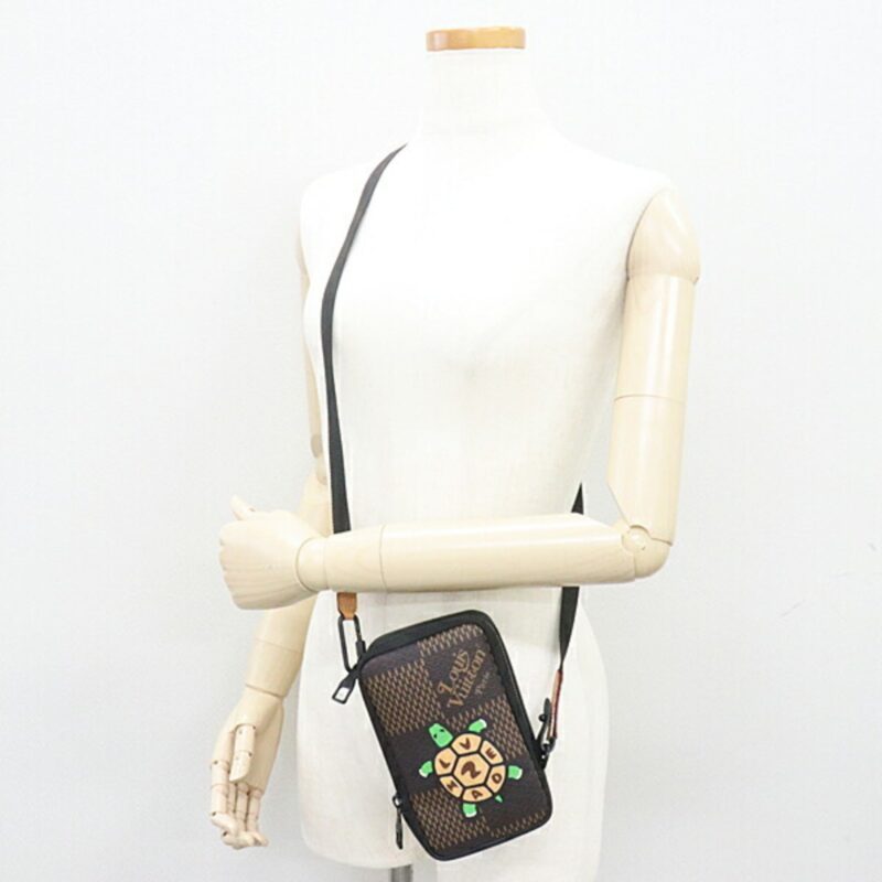 Louis Vuitton Double Phone Pouch NIGO Collaboration Damier Ebene Giant N40377 Brown/Black/Multicolor Tortoise Shoulder Bag Wallet Crossbody AWE - Image 2