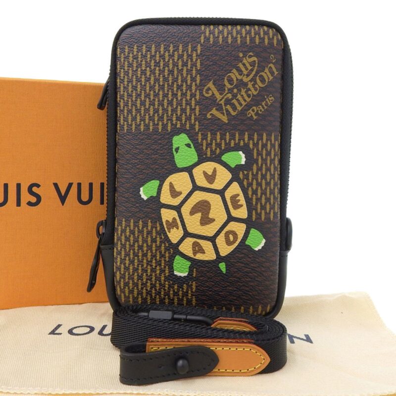 Louis Vuitton Damier Ebene Giant Double Phone Pouch Shoulder Bag Tortoise N40377 AWE