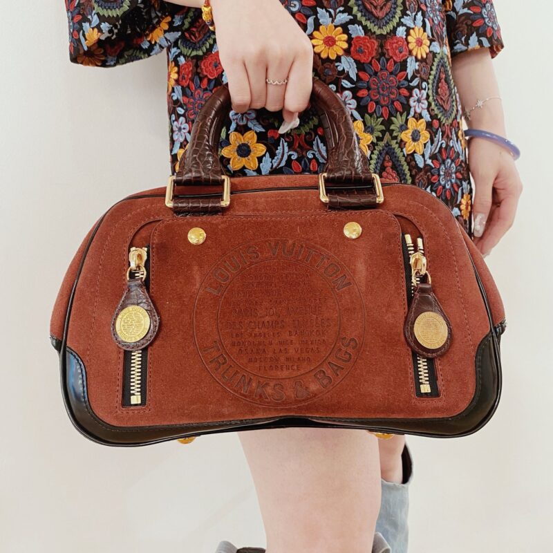 Louis Vuitton Havane brown suede stamped trunk PM Boston speedy AWE