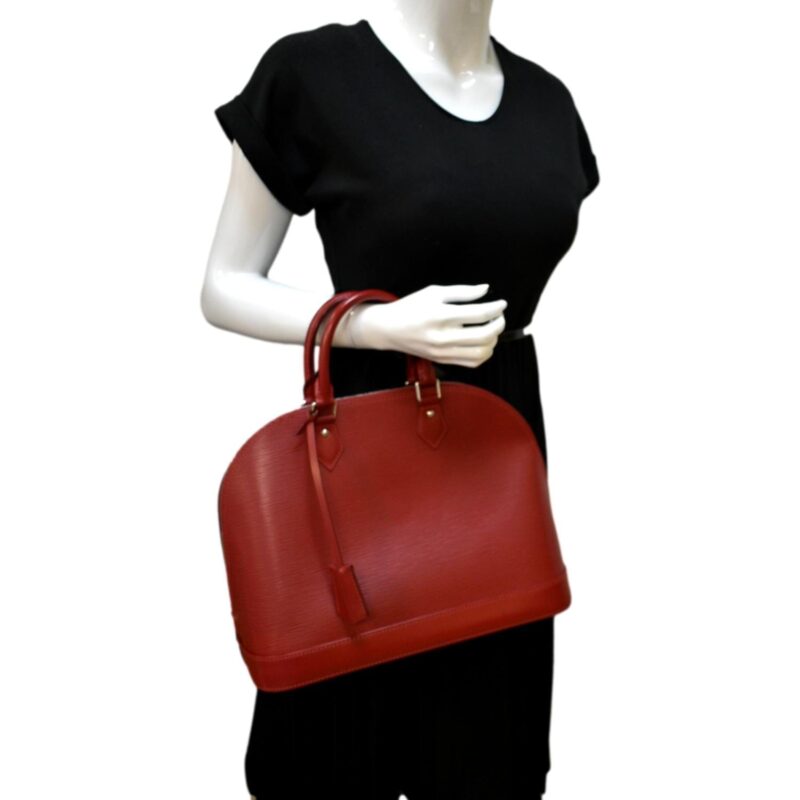 LOUIS VUITTON Alma GM Epi Leather Satchel Crossbody Bag Red AWE