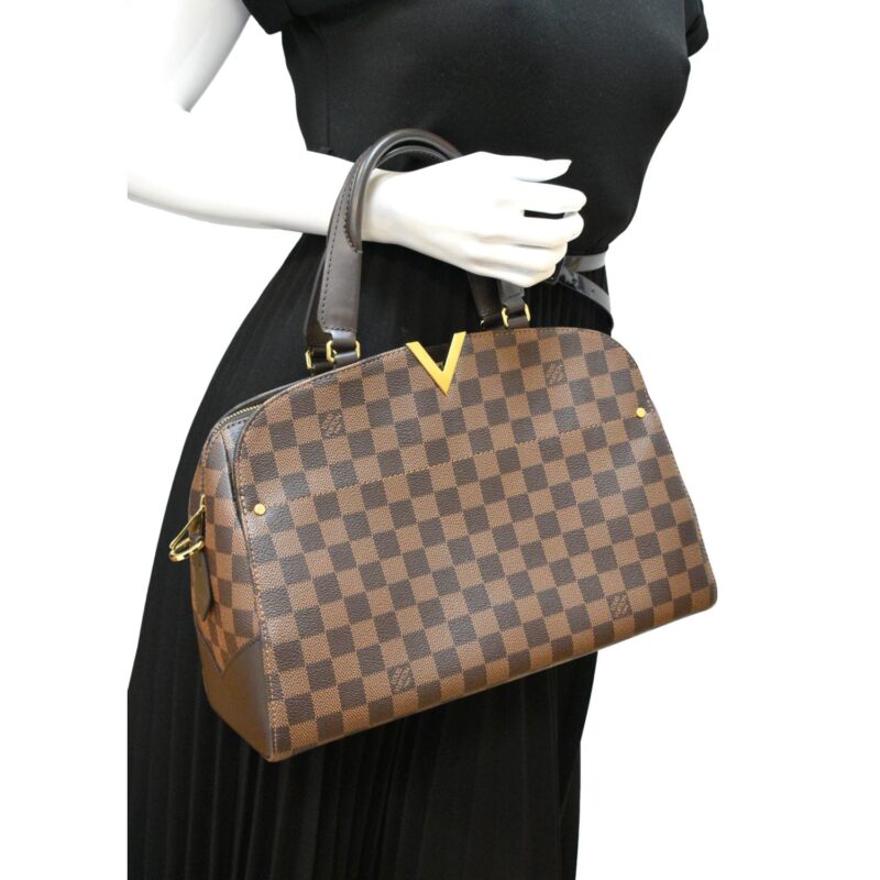 LOUIS VUITTON Kensington Bowling Damier Ebene Satchel Bag Brown AWE