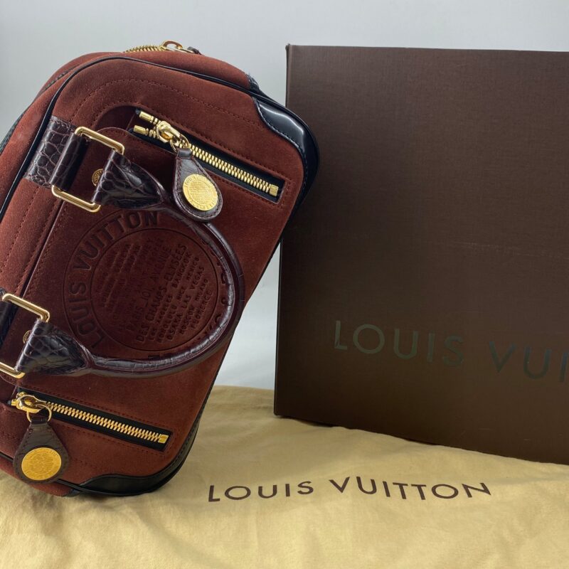 Louis Vuitton Havane brown suede stamped trunk PM Boston speedy AWE - Image 20