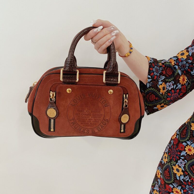 Louis Vuitton Havane brown suede stamped trunk PM Boston speedy AWE - Image 22